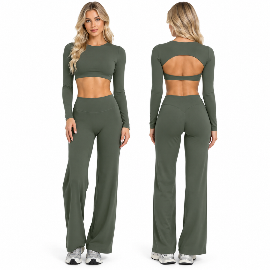 GYMBABE Open Back Flare Set