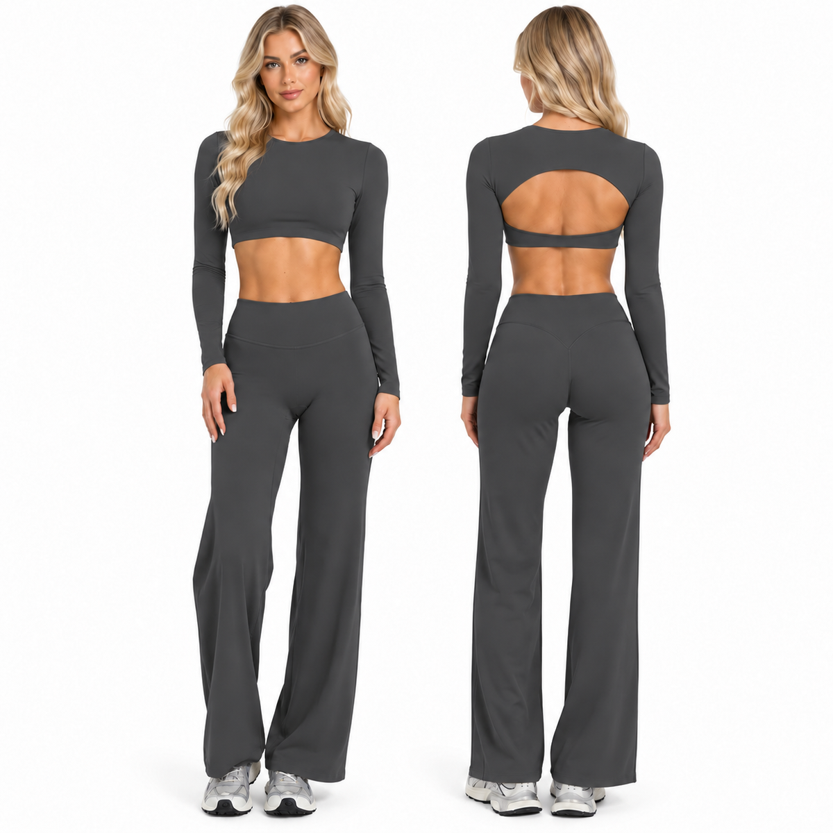 GYMBABE Open Back Flare Set