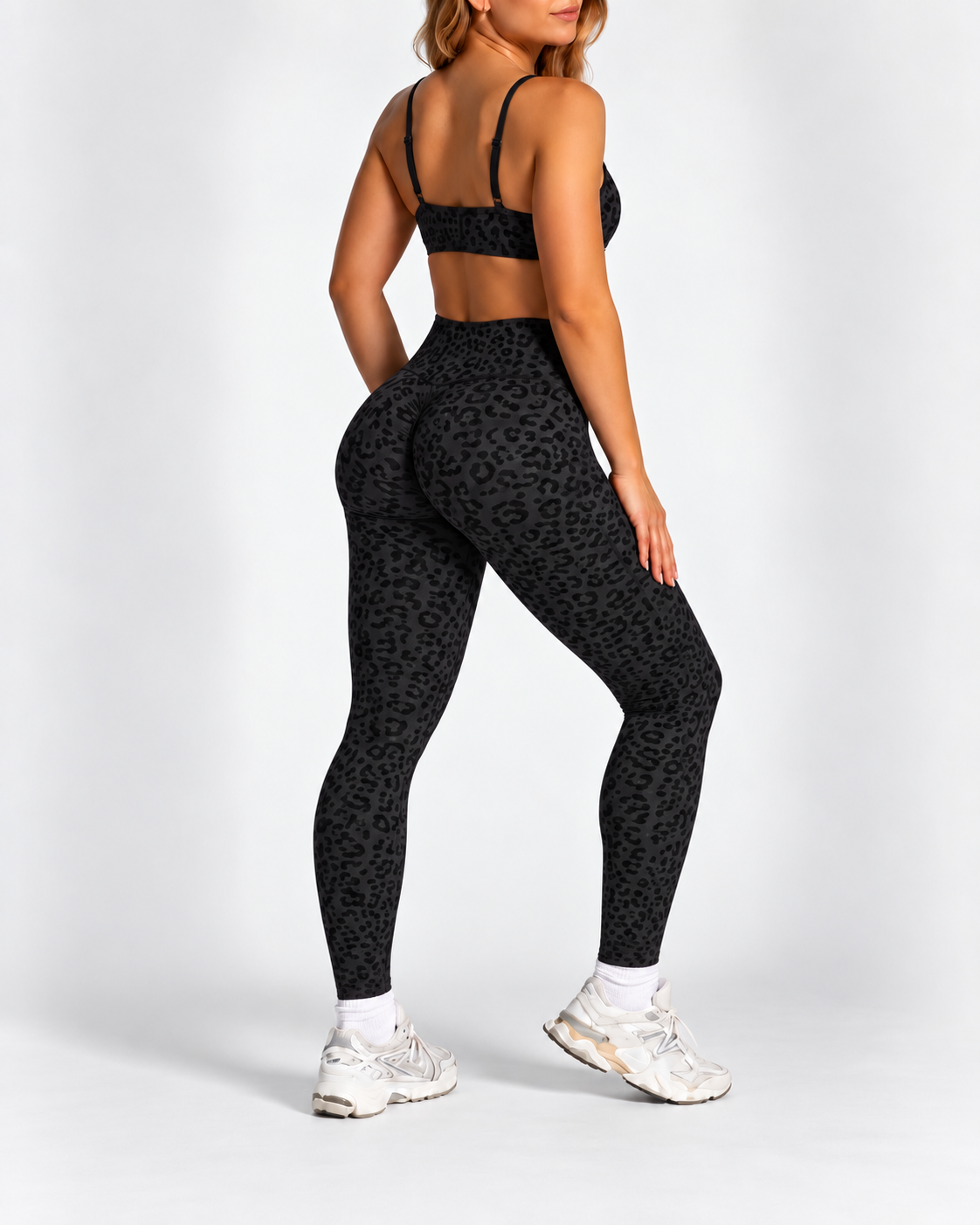 2 Pieces Leopard Yoga Outfit Adjustable Thin Strap Sports Bra High Waist Butt Lift Athletic Workout Leggings Set